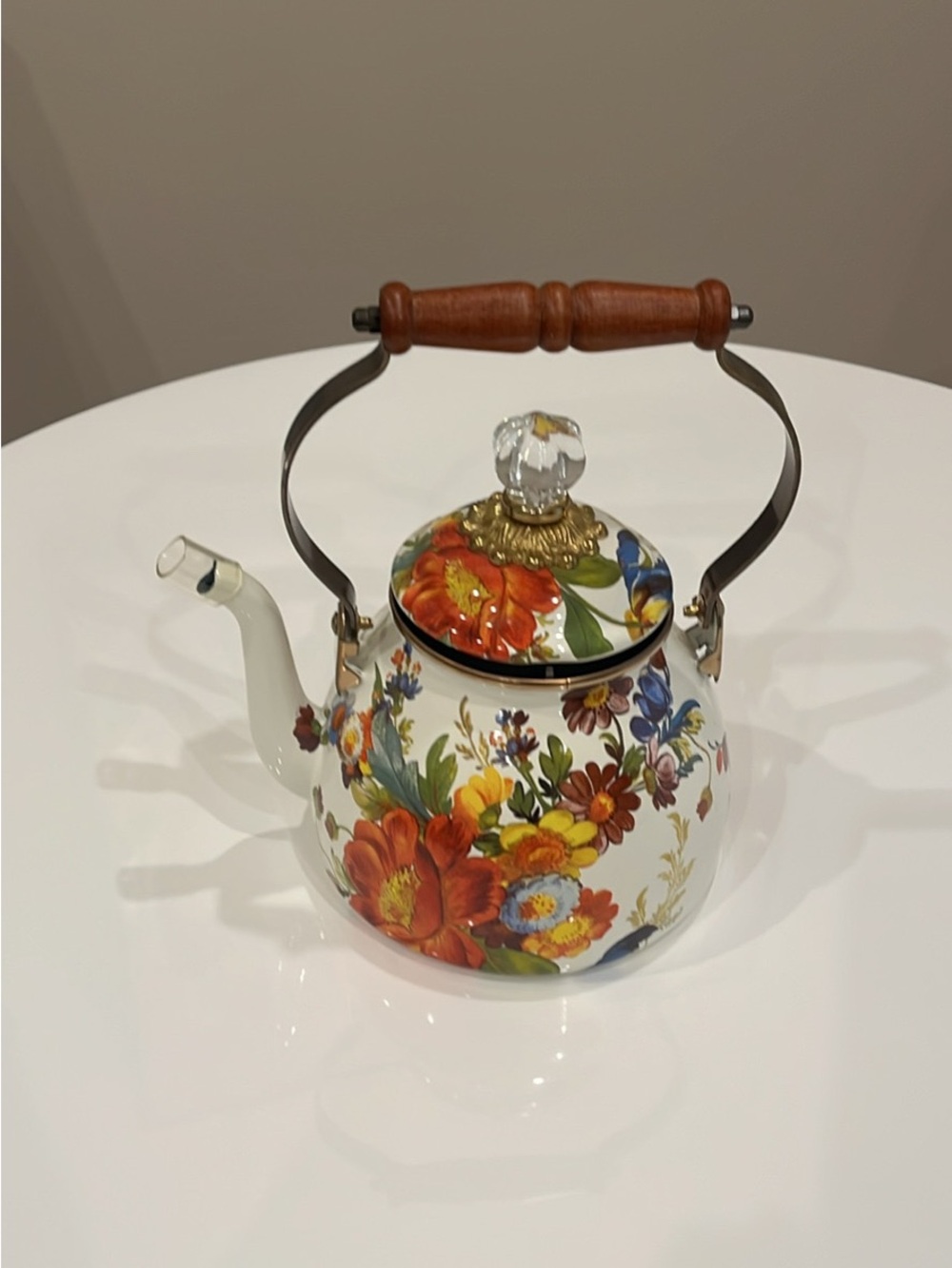 Floral Enamel Teapot with Wooden Handle - McKenzie Childs.  Flower Market